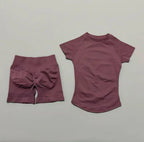 2 Pcs HISTELLO Impact Gym Sets Short Sleeve Seamless Yoga Clothing Fitness Set Women Workout Running Sports Short Leggings Suit