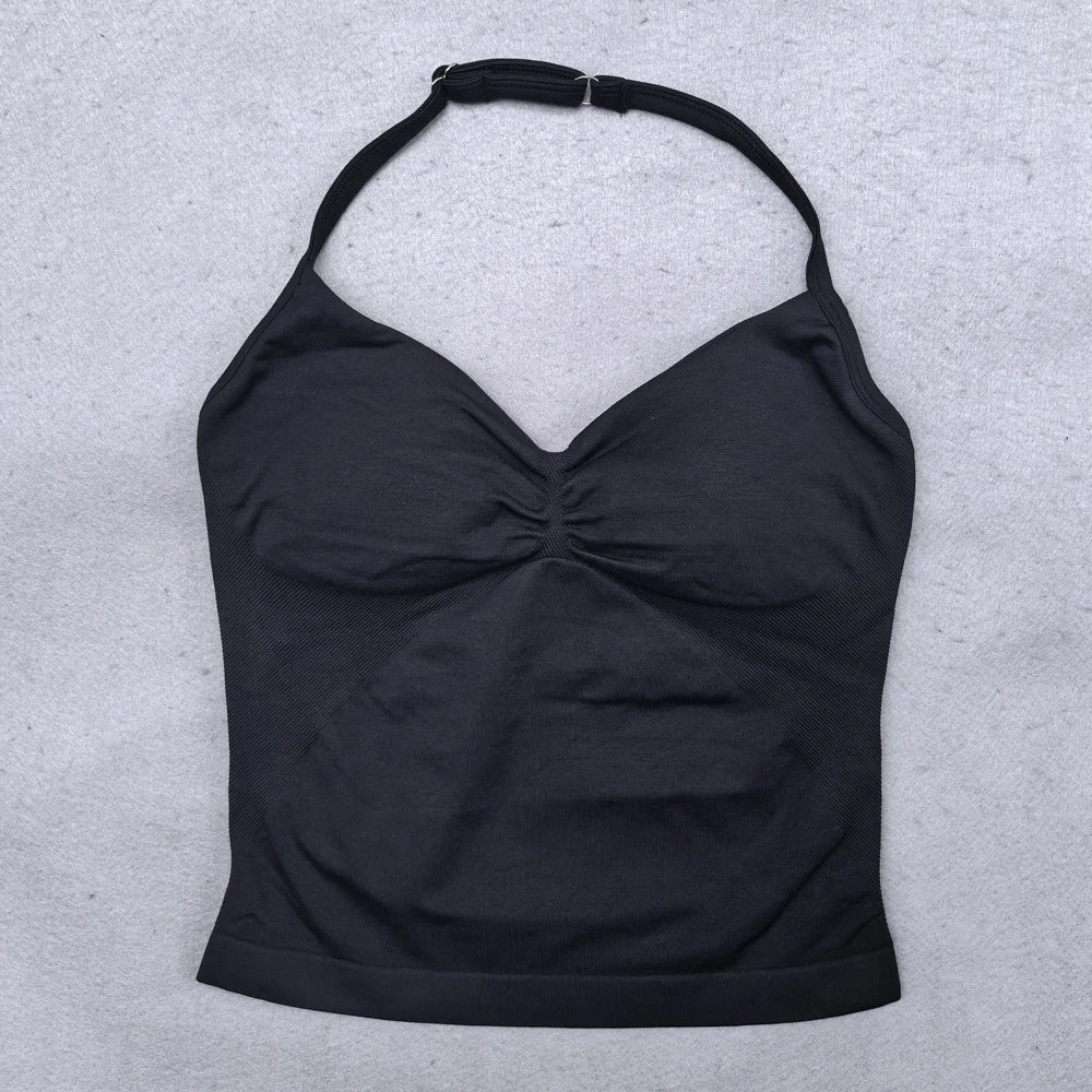Adjustable Strappy Gym Top Backless Gym Clothes Women Scrunch Bra Removable Cups Yoga Tank Workout Outfits Tops Sports Vest