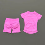 2 Pcs HISTELLO Impact Gym Sets Short Sleeve Seamless Yoga Clothing Fitness Set Women Workout Running Sports Short Leggings Suit
