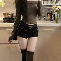 Black Sexy Low Waist Y2K Jean Shorts Woman Punk Gothic Popular Denim Super Shorts Female Korean Fashion Slin Fit Hot Short Pants