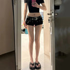 Black Sexy Low Waist Y2K Jean Shorts Woman Punk Gothic Popular Denim Super Shorts Female Korean Fashion Slin Fit Hot Short Pants