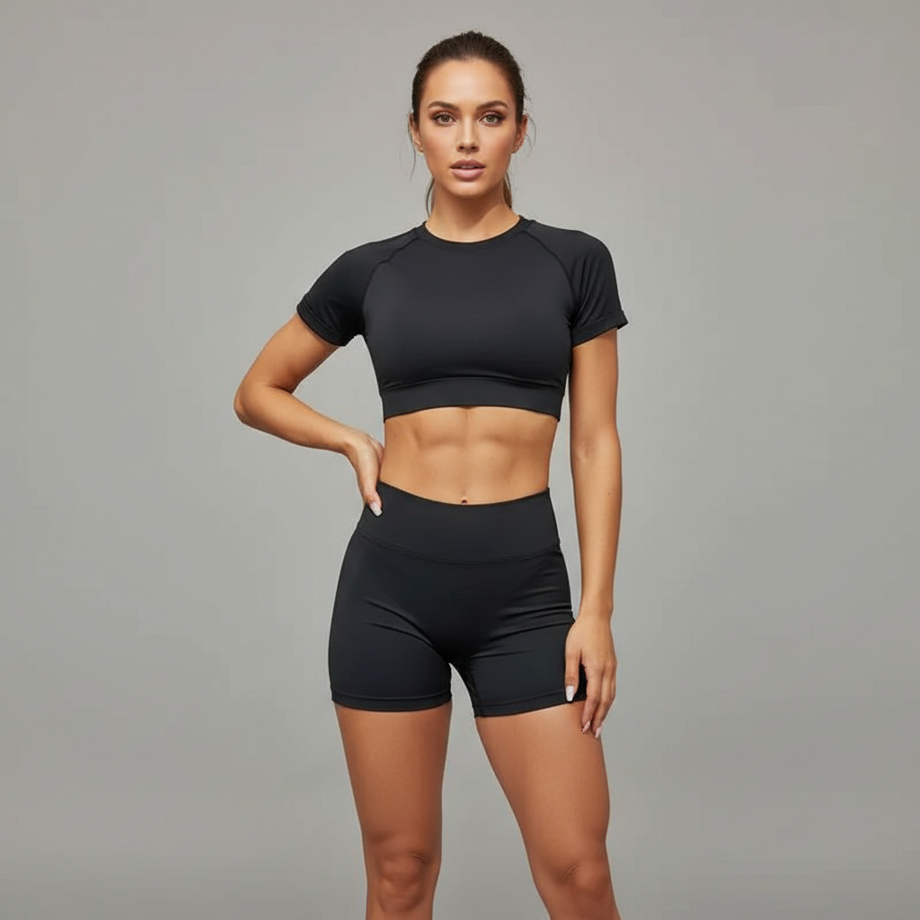 2 Pcs HISTELLO Impact Gym Sets Short Sleeve Seamless Yoga Clothing Fitness Set Women Workout Running Sports Short Leggings Suit